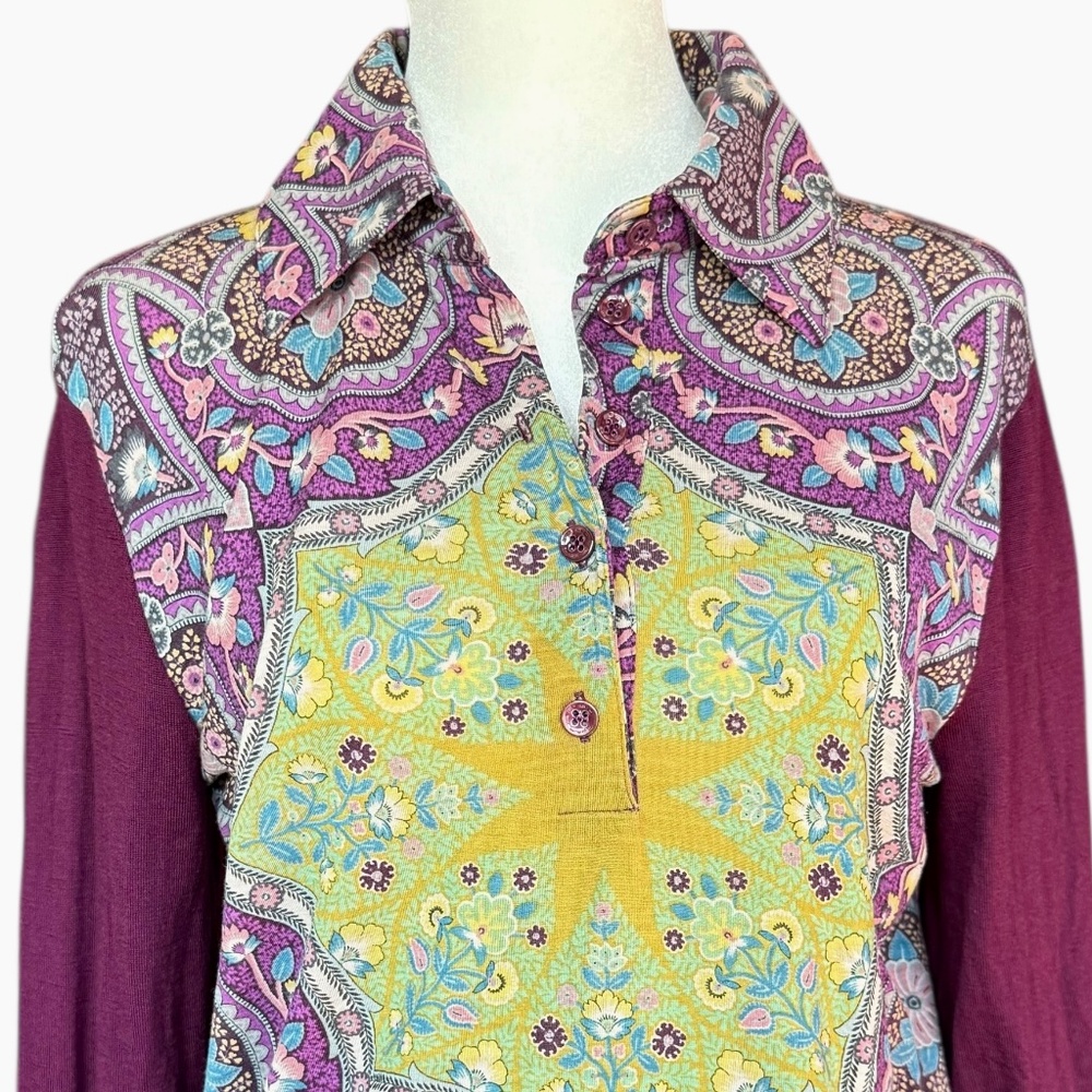 Etro‎ Vintage Look Purple & Green Wool Paisley Floral Top Sz M - Picture 5 of 10